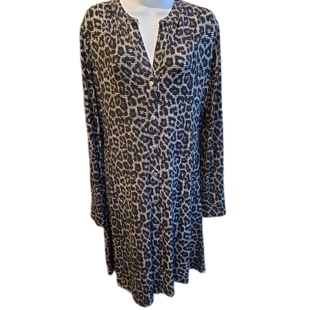 169h. Michael Kors Black Gray Animal Print Dress With Attached Belt - Picture 4 of 9